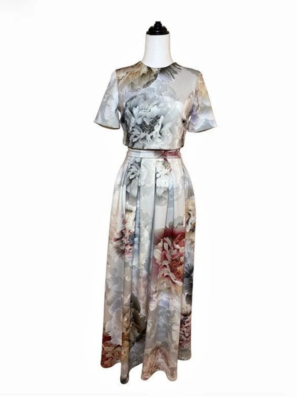 Elegant ASOS Scuba Crop Top Floral Maxi Dress White & Gray Size 0